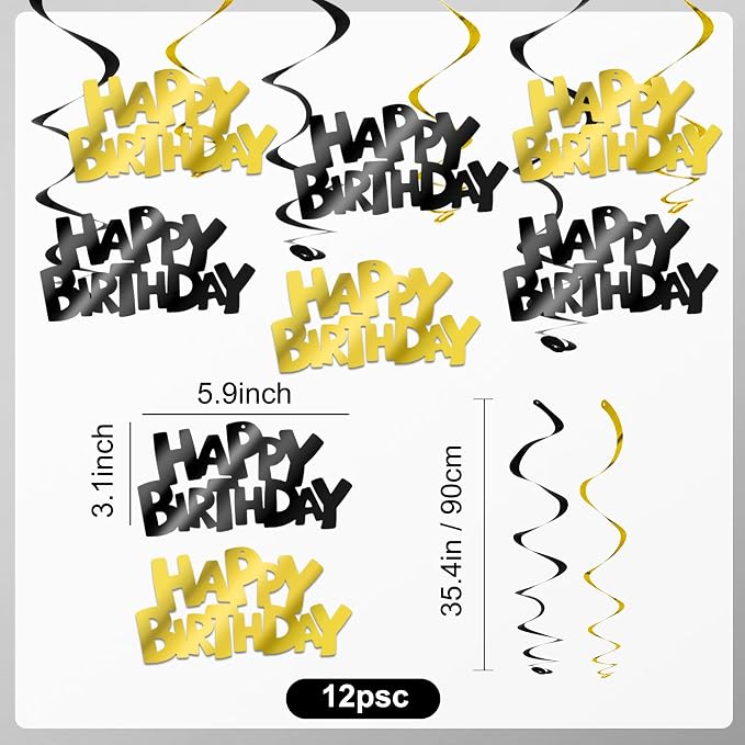 BEISHIDA 12 Pcs Happy Birthday Hanging Swirl Decorations, Men Boys Birthday - Image 2