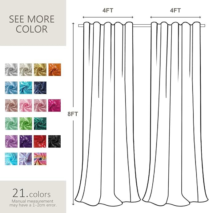Hahuho Rose Pink Sequin Backdrop Curtain, Banquet Decoration（4 Panels, 2FT x 8FT - Image 6