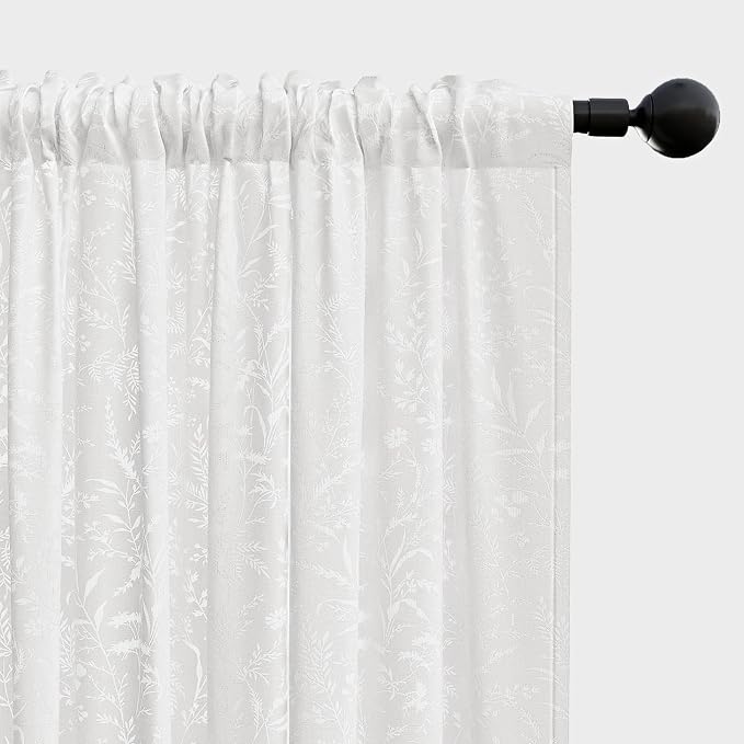 Anmao White Semi Sheer Light Filtering Curtains 102 Inches Long 2 Panels - Image 8