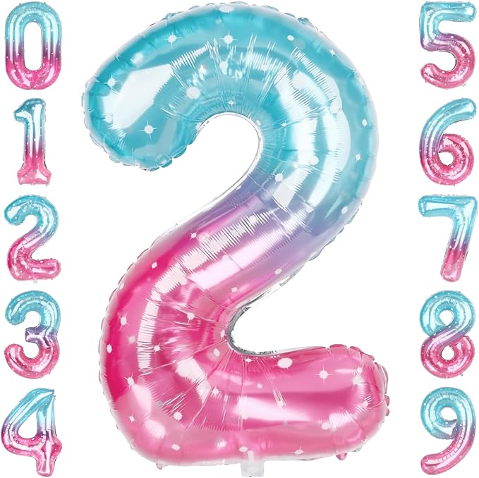 40 Inch Pink Blue Number 2 Balloon, Large Gradient Pink Blue Mylar Foil Number by Unknown