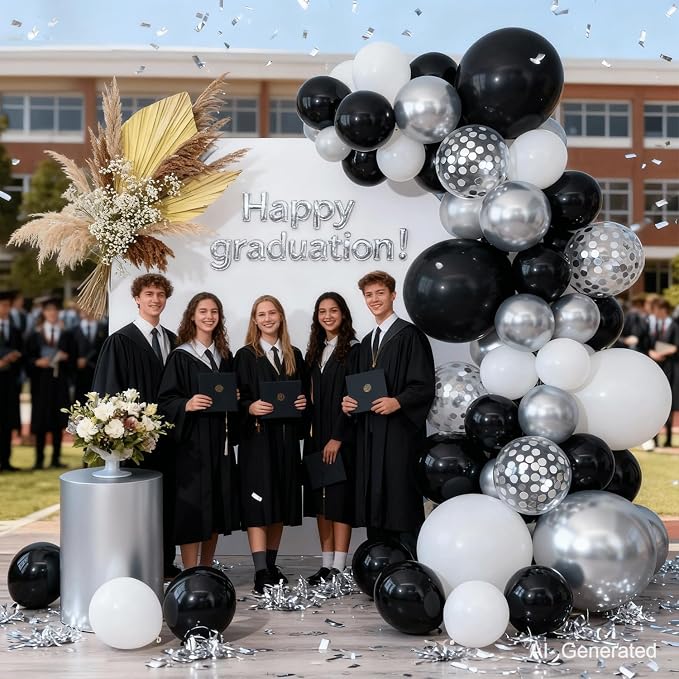 Zesliwy Black Silver White Balloons Set, Party Decor | Metallic Silver - Image 6