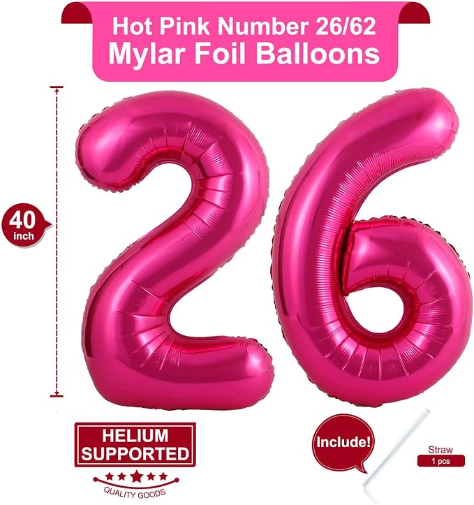 40 Inch Hot Pink 26 Number Balloons Giant Jumbo Huge 26 or 62 Foil Mylar Helium - Image 2