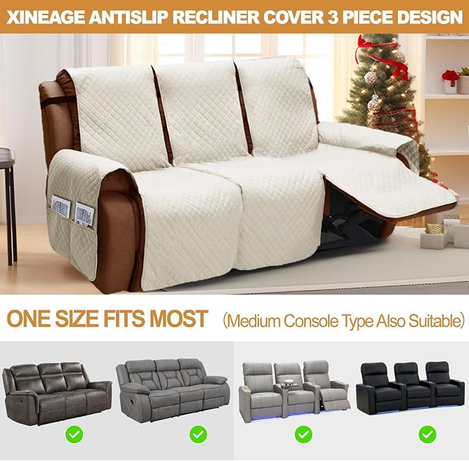 XINEAGE Water Resistant Recliner Cover, 3 seat Recliner Sofa Covers - Image 3