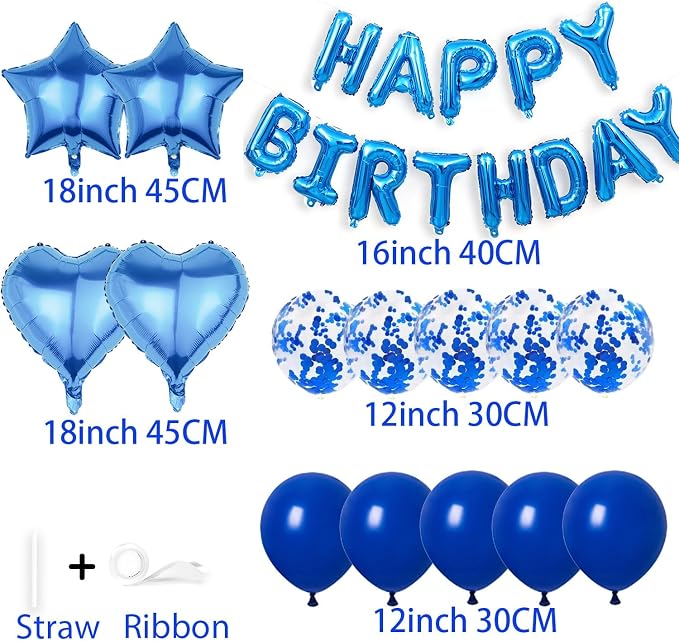 27 Pcs Dark Blue Birthday Decorations, 3D Foil Dark Blue Happy Birthday Balloon - Image 3