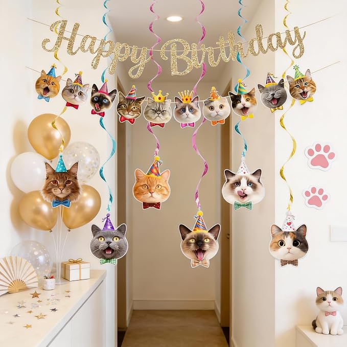 Alynta Cat Happy Birthday Banner Pre-Strung Cat Birthday Party Decorations | NO - Image 7
