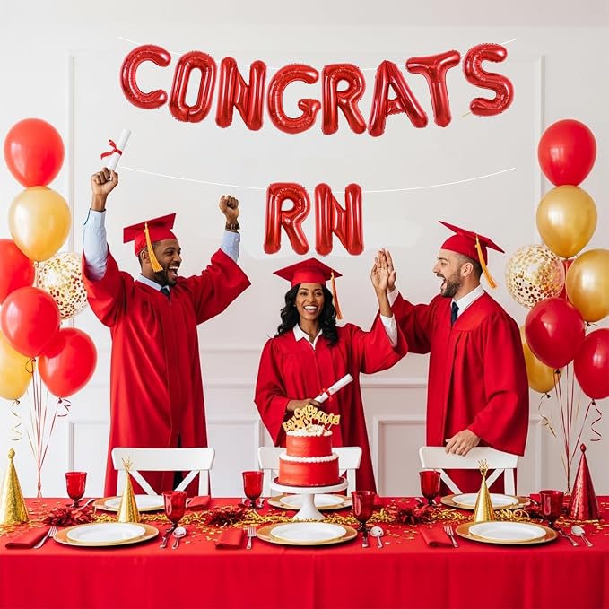 TONIFUL 2026 Nurse Graduation Decorations Red Congrats RN 2026 Balloons 16 Inch - Image 5