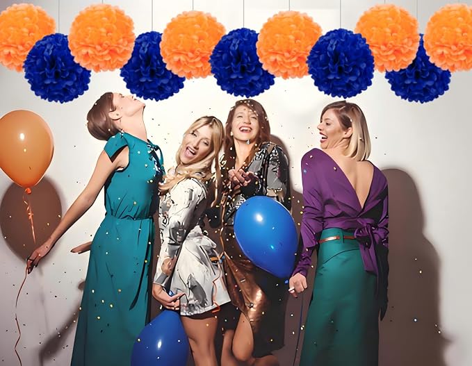 Blue Orange Tissue Pom Poms Paper Kit DIY Decorative Flowers Ball - Image 2