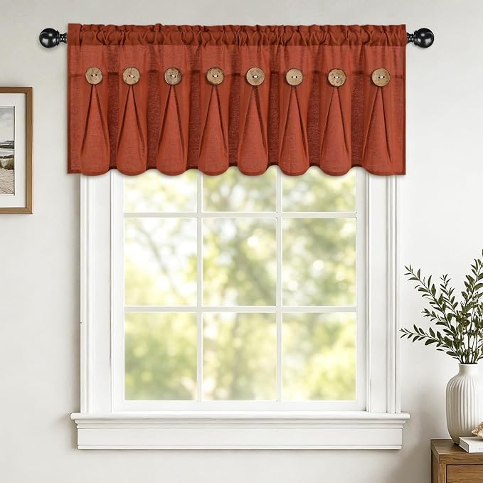 Farmhouse Valance Curtains, Boho Cotton Linen Kitchen Valance, Rod Pocket by FRAMICS
