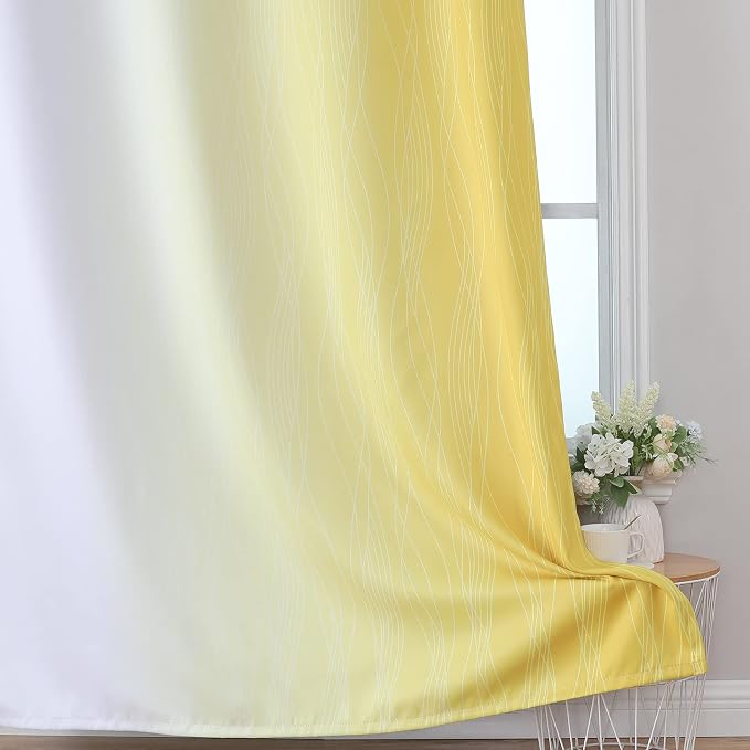 Yellow and Greyish White Ombre Blackout Curtains 45 Inch Length 2 Panels - Image 6