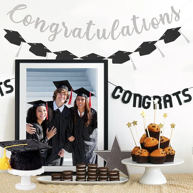 Class of 2026 Graduation Decorations Pre-Strung Glitter Congratulations Banner - Image 6