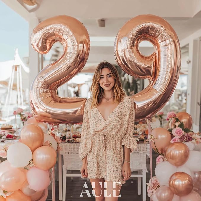 AULE 40 Inch Rose Gold 29 Balloon Number Foil 0-9 Birthday Big Numbers | - Image 3