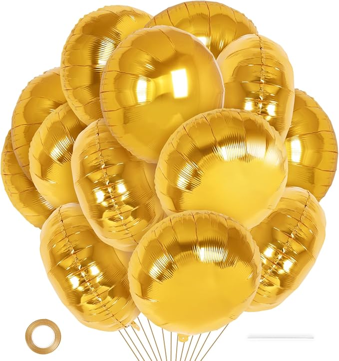 20 Pcs Gold Round Shaped Balloons, 18 Inch Round Foil Balloon, Giant Round by YOTHORN