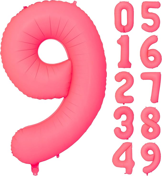 40 IN Fluorescent Red Number 9 Balloon Neon Red digital 9 Foil Balloon | by YOIOZAIZAI