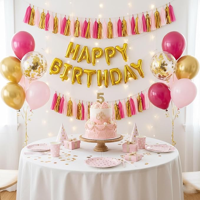Pink and Gold Tassel Garland, Paper Tassel Banner, Table Decor, DIY Kits - - Image 2
