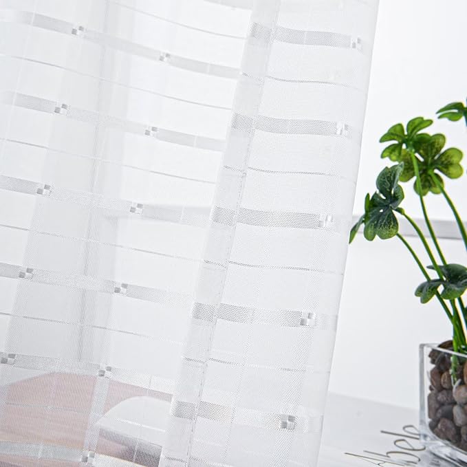 SpaceDresser Check Sheer Curtains 108 Inches Long - Image 2