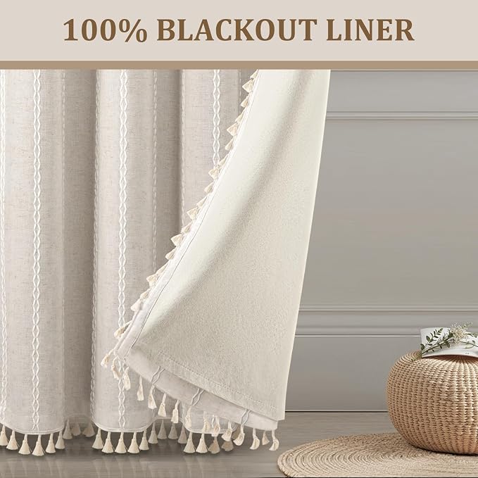 Ivory 100% Boho Blackout Curtains 63 Inch 2 Panels - Image 5