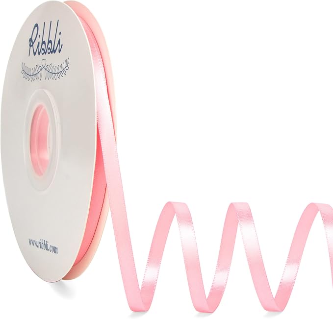 Ribbli Pink Satin Ribbon, Double Faced Satin 1/4 inch x Continuous 50 Yards by Ribbli