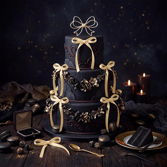 30 Pack Bow Cake Toppers Champagne Gold Ribbon Bows - Image 3