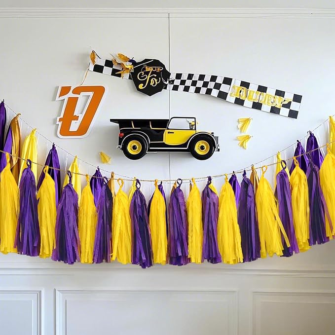 Purple Yellow Paper Tassel, 20 Pack, Party Decorations - Image 4