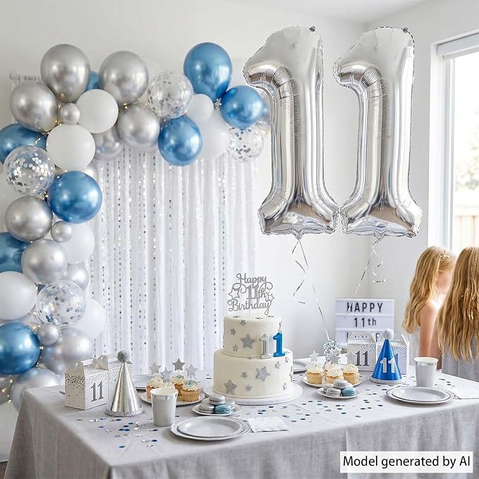 Silver Number 11 Balloon 40 Inch, Twin Glossy Foil - Image 7