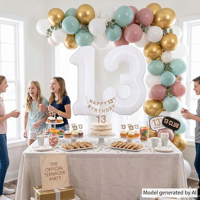 White Number 13 Balloon 40 Inch, Large Matte White 1 and 3 Foil Balloons Set - Image 2