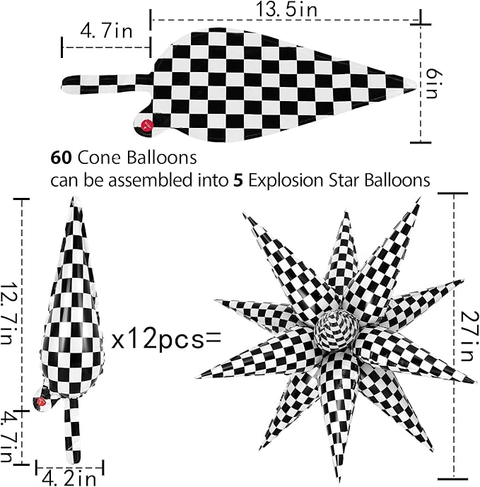 60 Pcs Star Balloons Explosion 12 Point Foil Cone Balloons Magic Balloon Large - Image 5