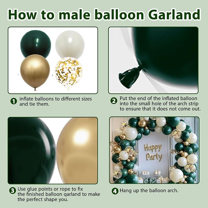 Emerald Green Gold Balloon Arch Kit, Different Size | Double Stuffed Latex - Image 4
