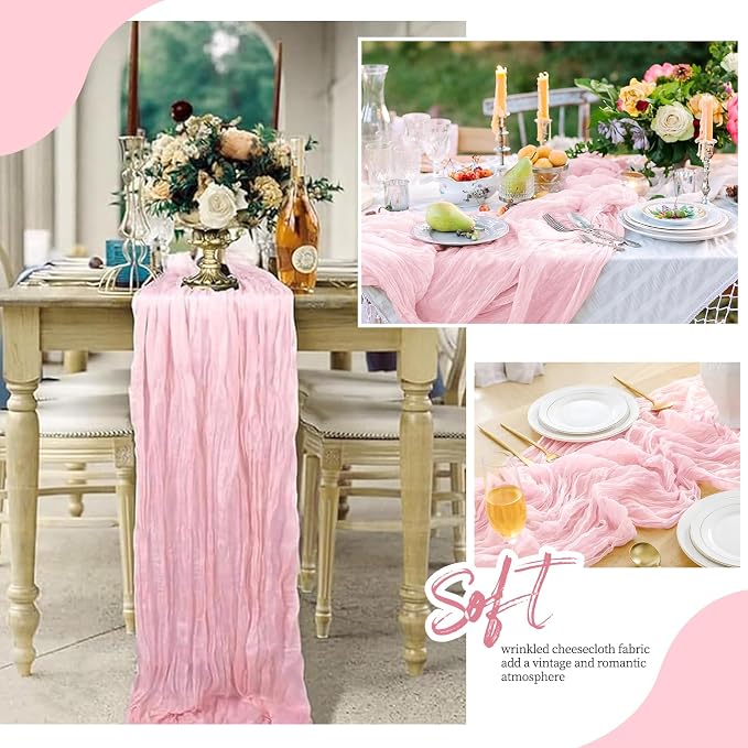 12 Pack Light Pink Cheesecloth Table Runner 17x108 Inch Semi Sheer Boho Gauze - Image 6