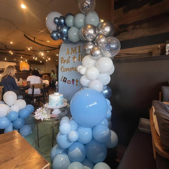 60 Pcs Baby Blue and Silver Balloons, 12 Inch Light Blue Dusty Pale Blue White - Image 4