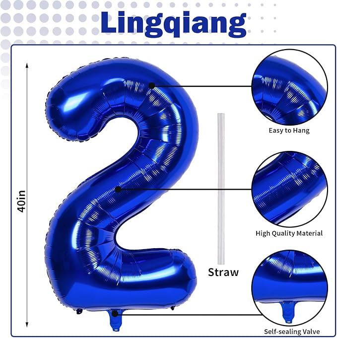 40" Balloon Number 2 Navy Blue, Large Dark Blue Foil Number Balloons Set 0-9 - Image 2