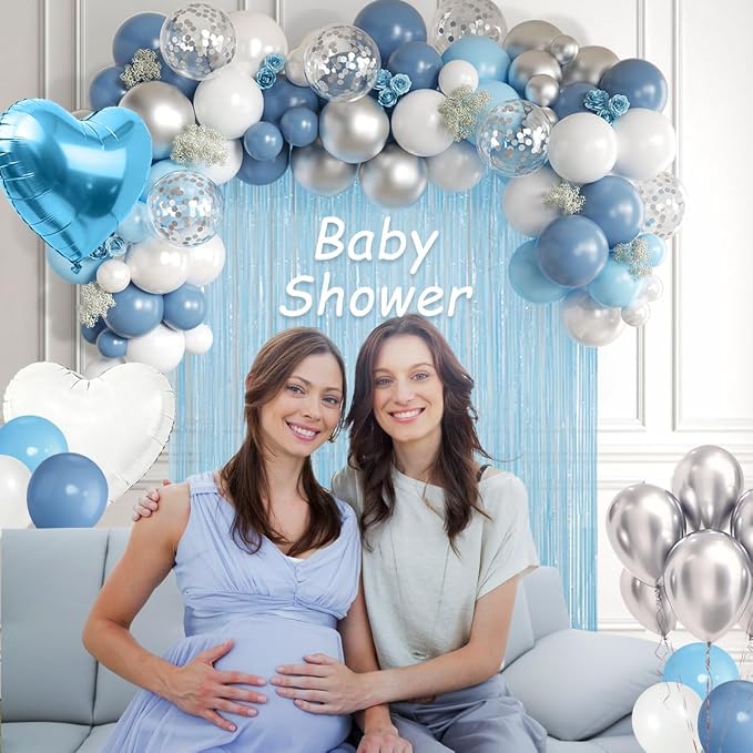 157PCS Pastel Blue Silver White Balloons Garland Arch Kit - Image 4