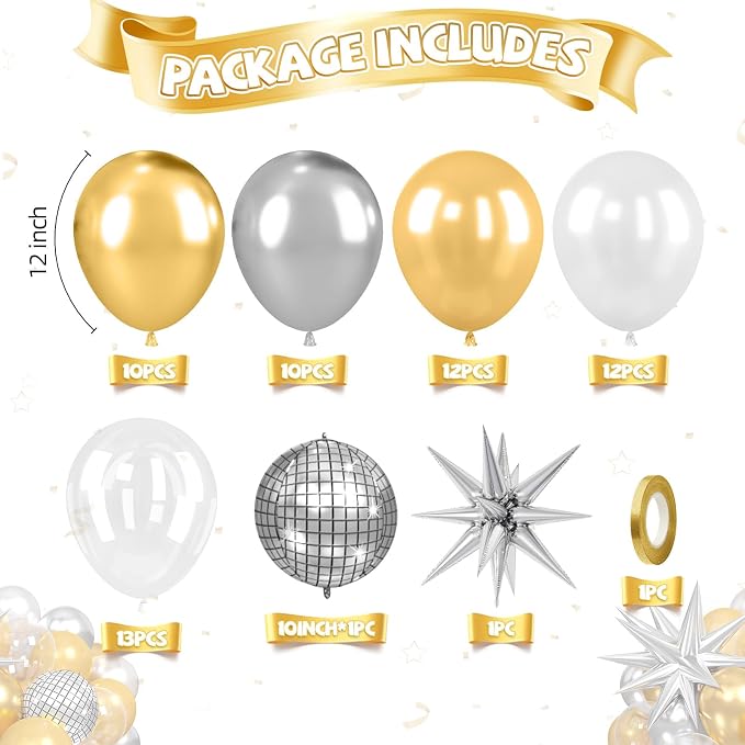 60pcs Gold and Silver Balloons, Metallic Pearl Silver Gold Balloons Clear - Image 2