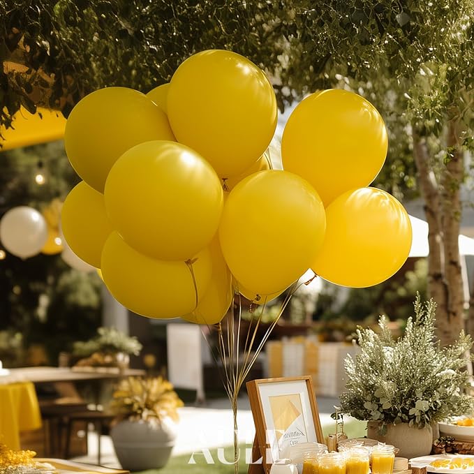 AULE 50Pcs Latex 12 Inch Mustard Yellow Balloons | Happy Birthday Graduation - Image 4