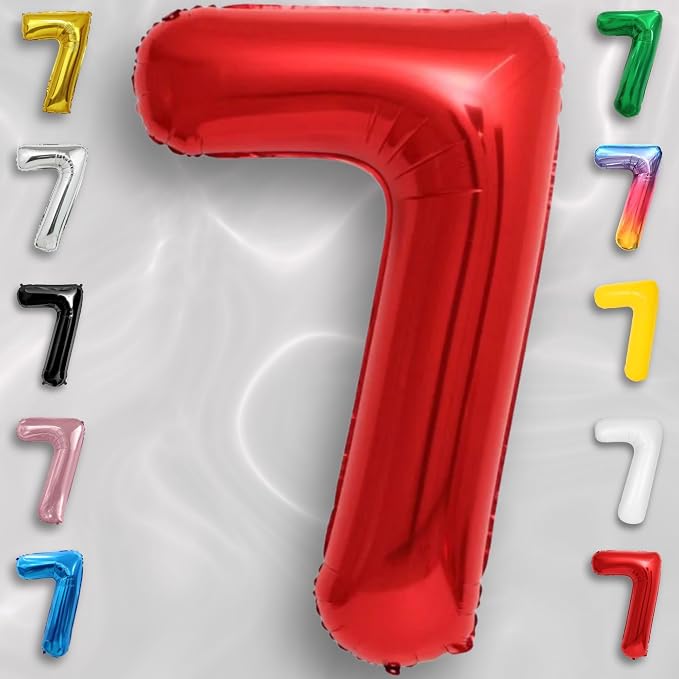 Red Number Balloon 7 Mylar Foil Balloons 16 inch - Image 2