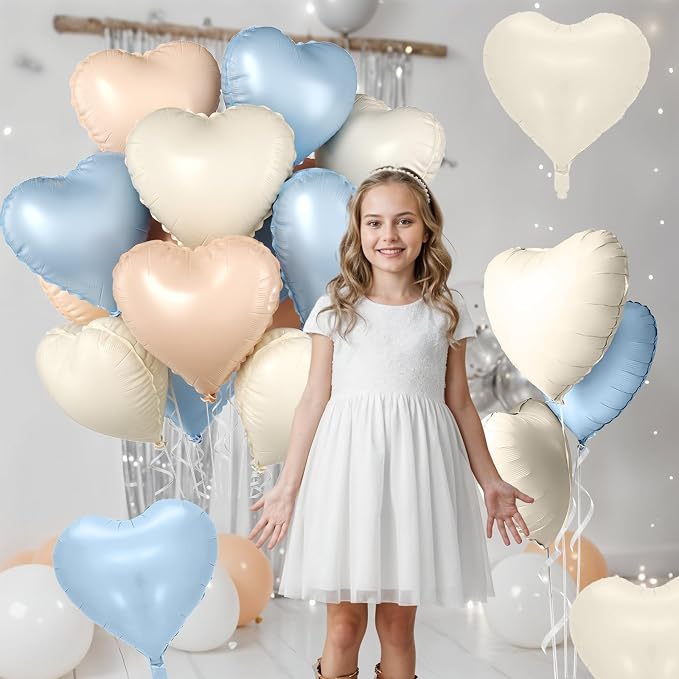 Baby Blue Heart Balloons, 18 Inch Apricot Cream Sand White Nude Foil Balloons - Image 8