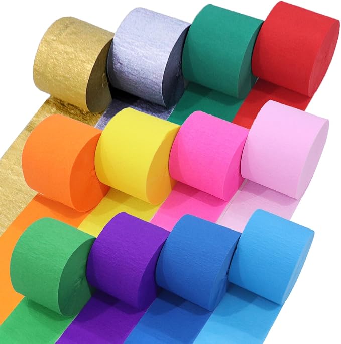 12 Rainbow Crepe Paper Streamers, 984ft Pack of Party Decorations | Each roll by CaptainD%C3%A9cor