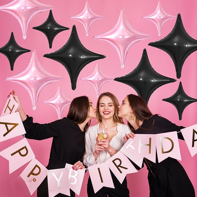 Pink Black Star Balloons, 26Inch and 10Inch Pink Black Quadrangle Helium Balloon - Image 4