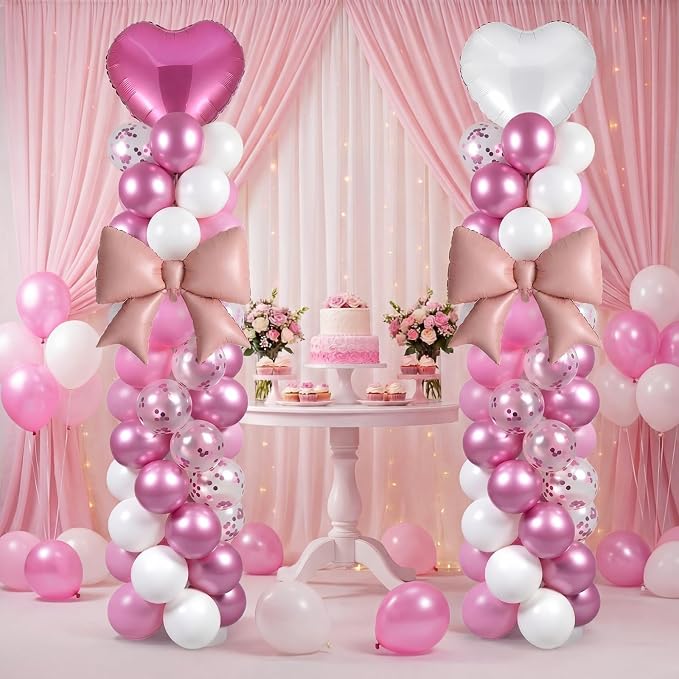 Skylety 2 Sets Pink and White Balloon Column Stand Kit Adjustable Pink White - Image 5