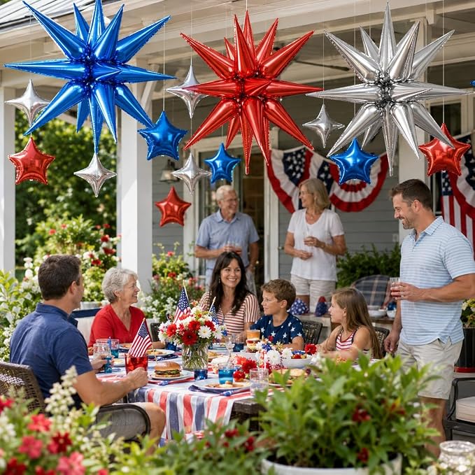 14pcs Blue Red Silver Star Balloons, Mixed Star Foil Balloon, 22Inch Explosion - Image 2