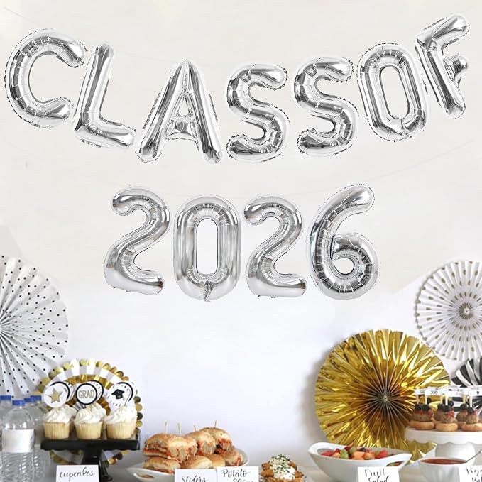 TONIFUL Silver Class of 2026 Graduation Balloon Banners Foil Balloons - Image 6