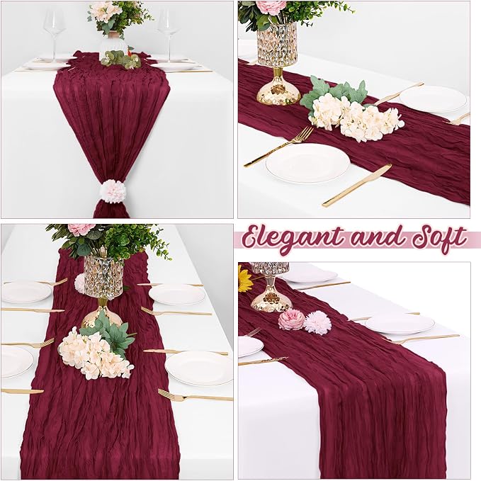 16 Pack Burgundy Cheesecloth Table Runners 20x120 Inch Gauze Table Runner 10FT - Image 4