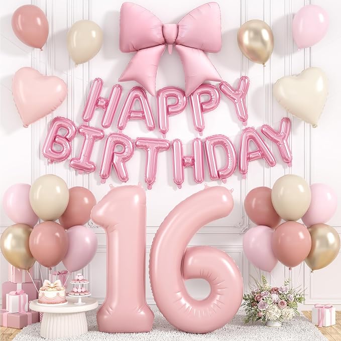 Dusty Pink Number 16 Balloon, Sweet 16th Birthday Decorations by Hapmori