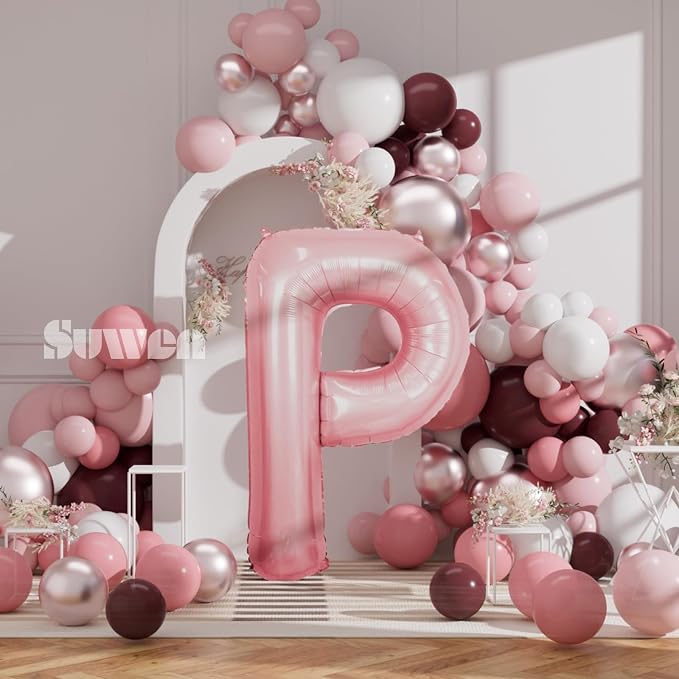 SUWEN 40 Inch Pink Large P Letter Balloons Big Foil Helium A-Z | Jumbo Mylar - Image 4