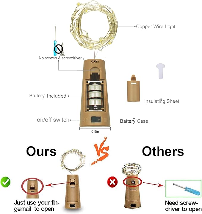 Wine Bottle Lights with Cork, Battery Operated 30 Pack 20 LED Cork Shape Silver Wire Fairy Mini String Lights(No Bottles) for DIY, Party, Decor, Christmas, Halloween,Wedding (30, Cool White)