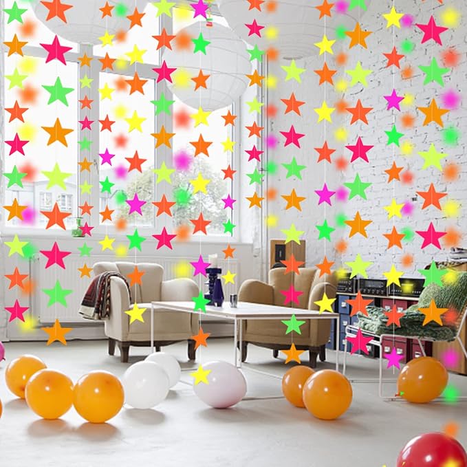 110feet UV Star Paper Neon Garland Streamers Black Light Decorations - Image 8