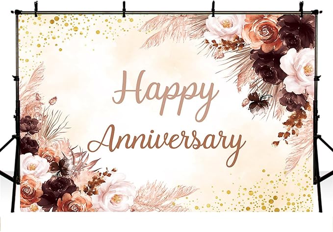 MEHOFOND Boho Happy Anniversary Backdrop Pink Floral Bohemia Pampas Grass - Image 3