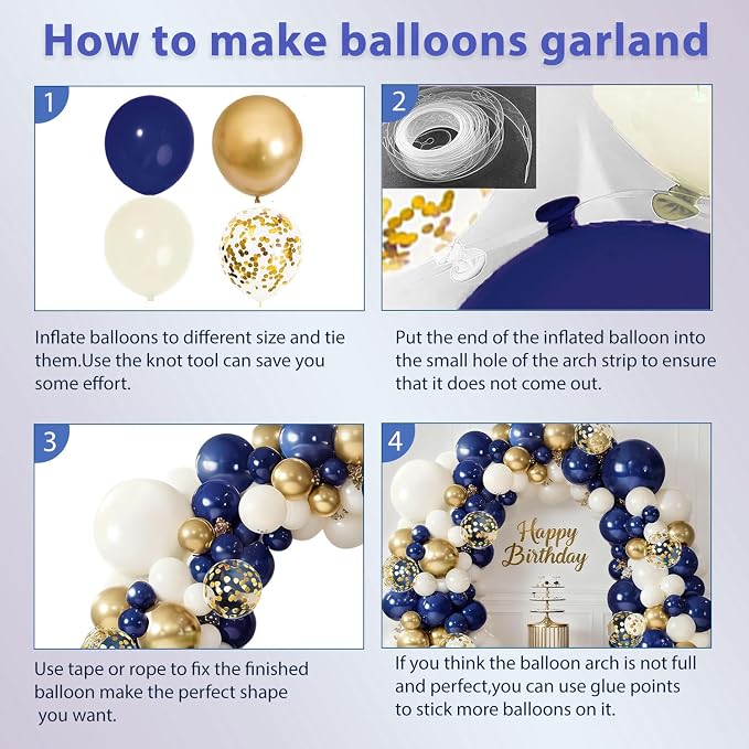 Navy Blue Gold White Sand Balloons Arch Kit, Party Decor. | Navy/Dark - Image 3
