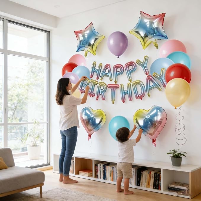 27 Pcs Iridescent Birthday Decorations, 3D Letters Iridescent Happy Birthday - Image 2