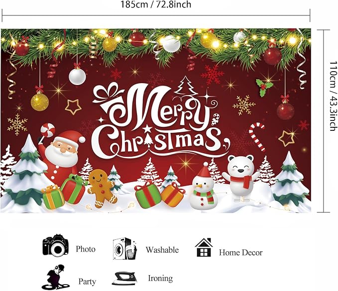 Red Green Gold Merry Christmas Backdrop Banner Photography Background - Image 2
