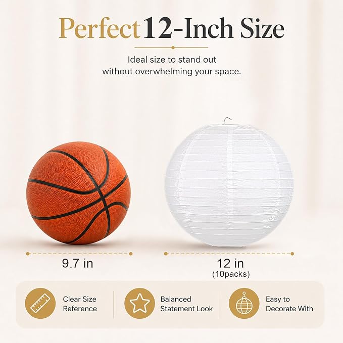 LIHAO 12 Inch White Round Paper Lanterns | Chinese Lantern, Hanging Décor - Image 2